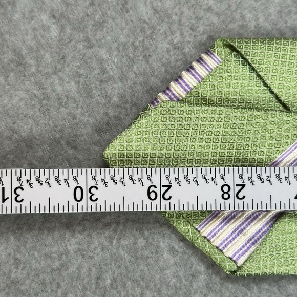 Ike Behar Mens Tie Textured Spring Green Lavender Regimental Stripe Silk Easter - Picture 3 of 4